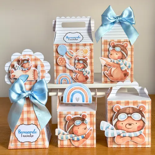Kit Festa Personalizado Ursinho Aviador(20 Peças)