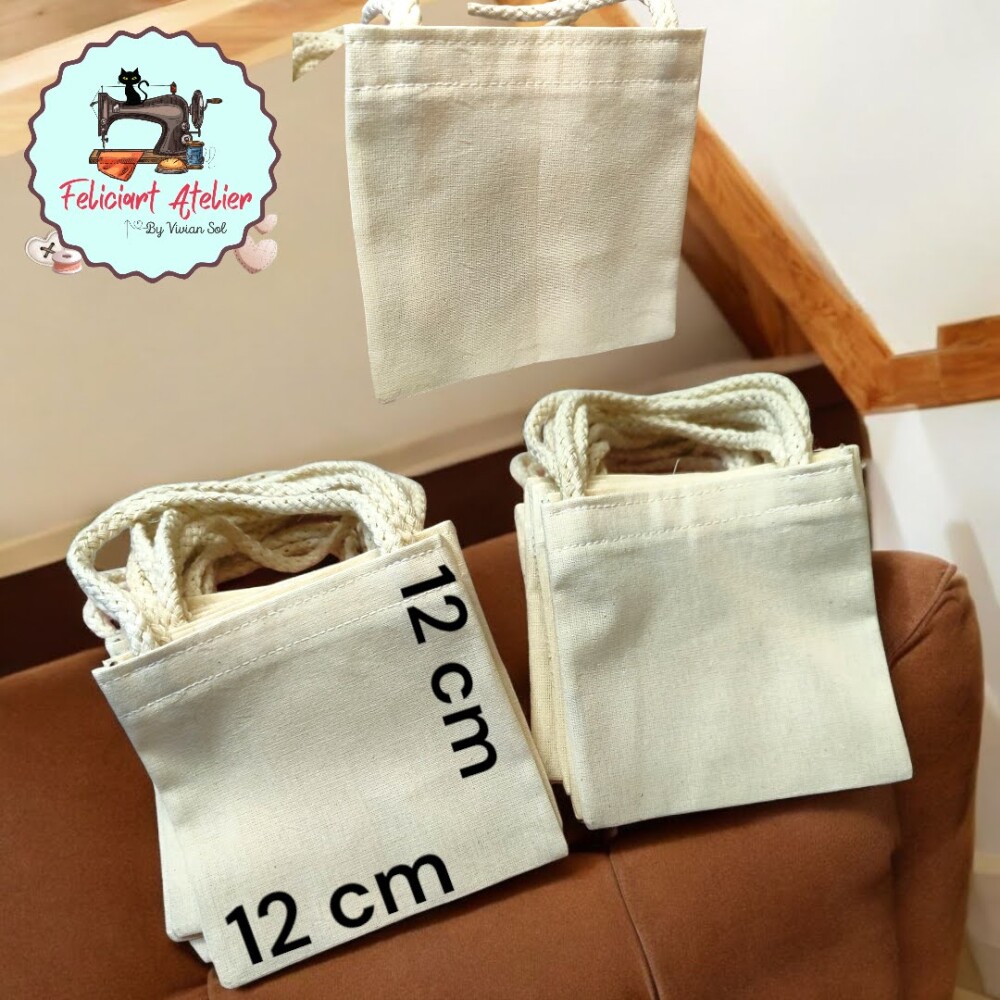 Micro Ecobag 12 x 12 cm- 100% Algodão para Bombons, Bijuterias,L