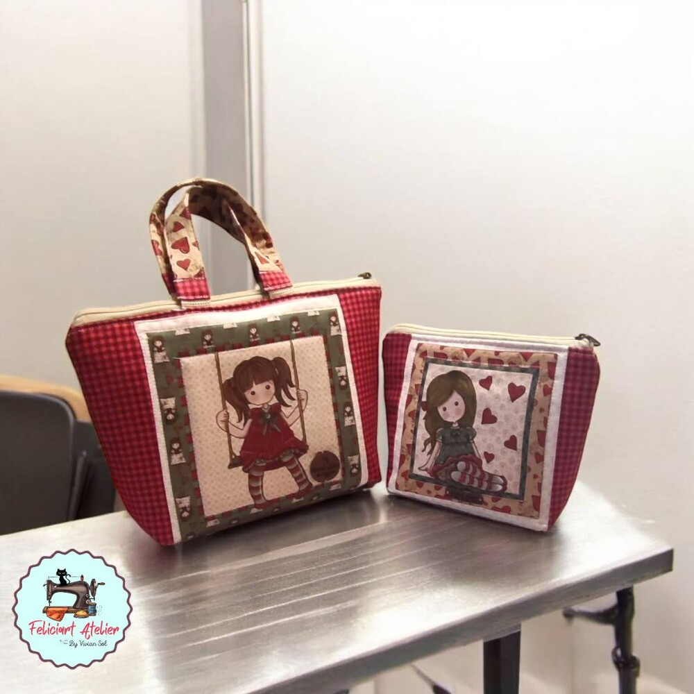 Kit Bolsinha de Mão e Necessaire Vintage Menina
