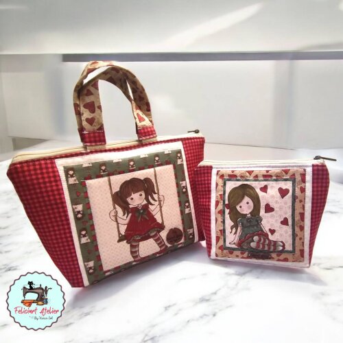 Kit Bolsinha de Mão e Necessaire Vintage Menina