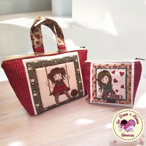Kit Bolsinha de Mão e Necessaire Vintage Menina