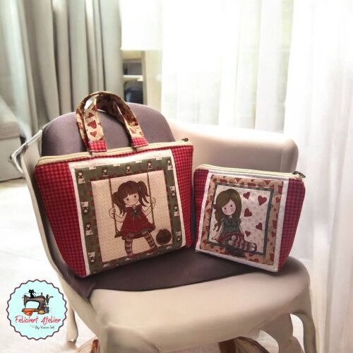 Kit Bolsinha de Mão e Necessaire Vintage Menina