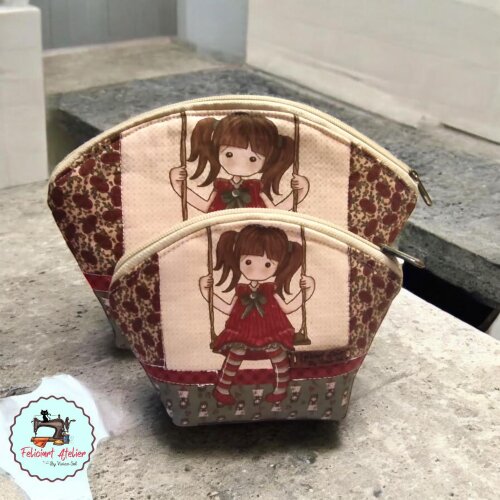 Kit 2 Necessaires Vintage Boneca – Estampa Fuxicos e Fricotes | Algodão 100%, Estruturadas e Forradas