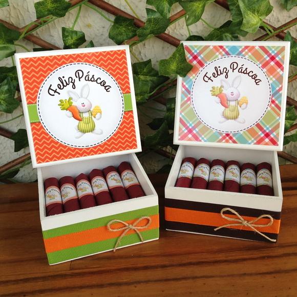 2 Mini Caixas + 10 Charutos Chocolate Páscoa