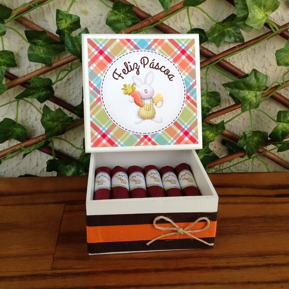 4 Mini Caixas + 10 Charutos Chocolate Páscoa