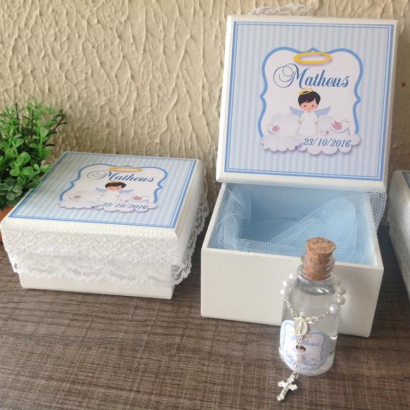 Caixa Batizado Renda Provençal azul bebe