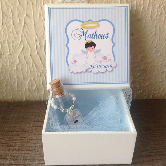 Caixa Batizado Renda Provençal azul bebe