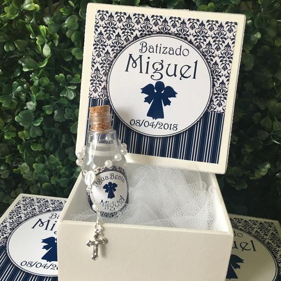 Caixa Batizado Renda Provençal Marinho