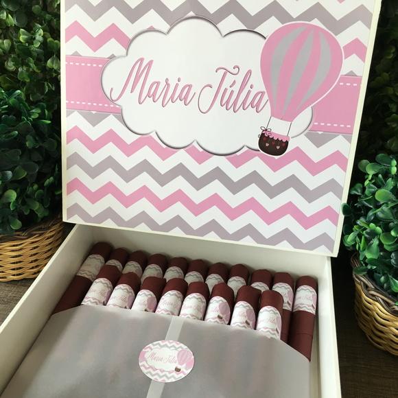 Charutos de Chocolate Recheados Balão Rosa e Cinza