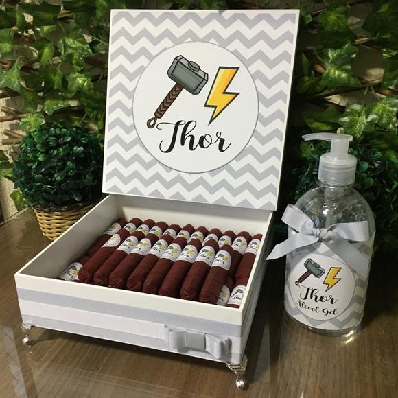 Kit Caixa Premium + 30 Charutos Chocolate + Álcool Gel 500ml