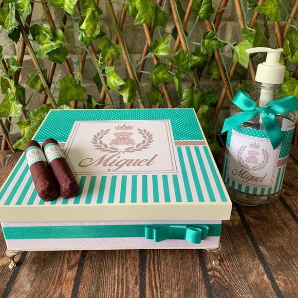 Kit Caixa Premium + 30 Charutos Chocolate + Álcool Gel 500ml