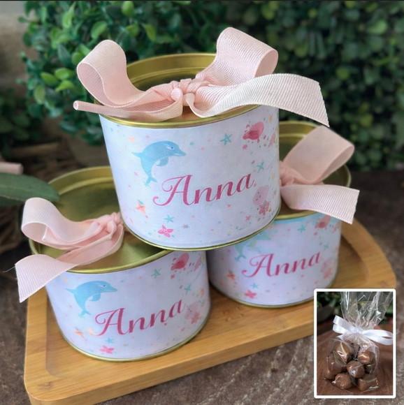 Latinha Personalizada com Bolinhas de Chocolate 7x5cm