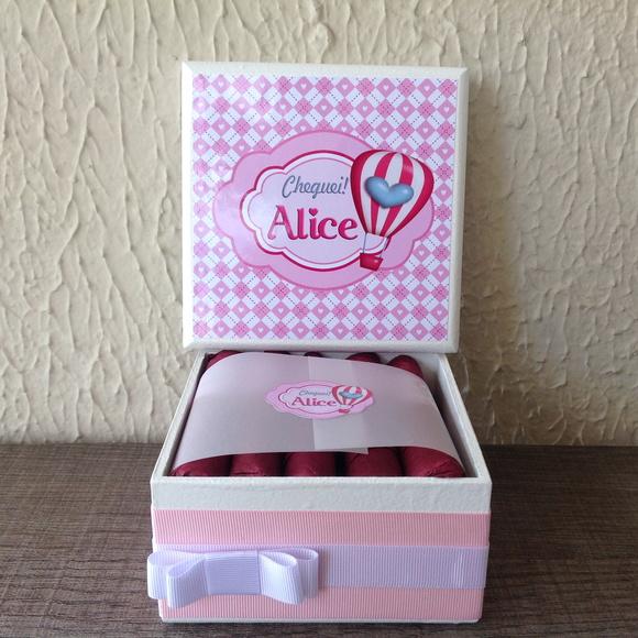 Mini Caixa Charutos Chocolate Balão Rosa