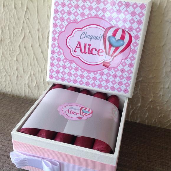 Mini Caixa Charutos Chocolate Balão Rosa