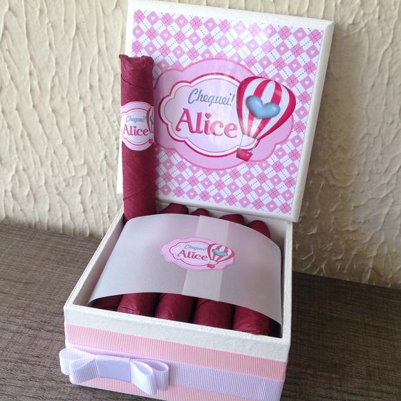 Mini Caixa Charutos Chocolate Balão Rosa