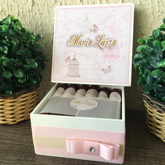 Mini Caixa Charutos Chocolate Gaiolinha Rosa
