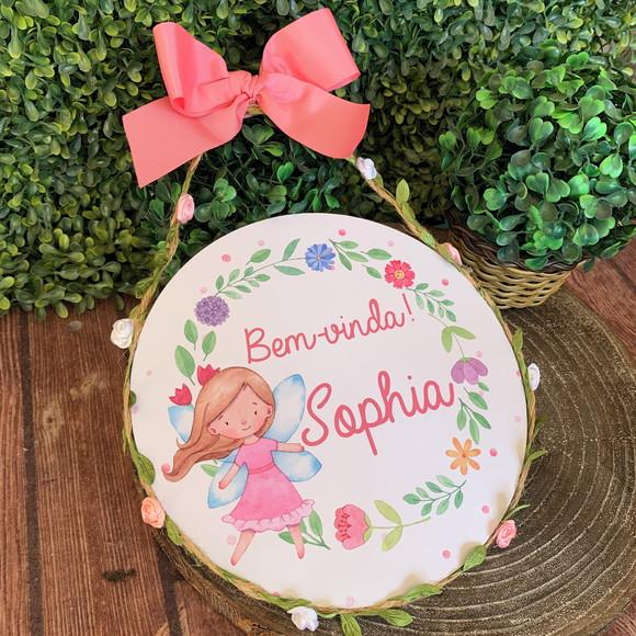 Placa Redonda Porta Maternidade Especial Folhas e Flores