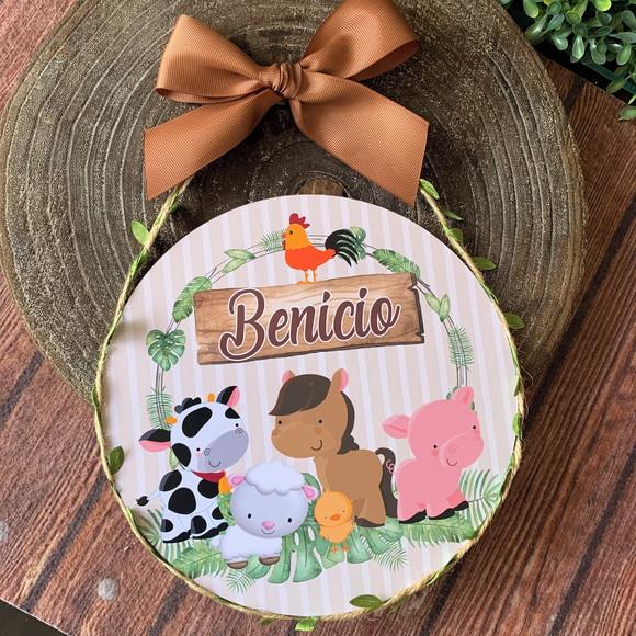 Placa Redonda Porta Maternidade Especial Fazendinha Folhas