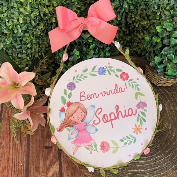 Placa Redonda Porta Maternidade Especial Folhas e Flores