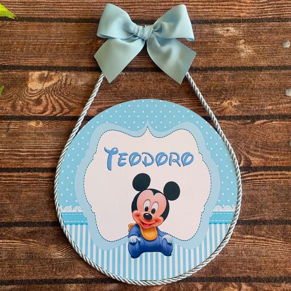 Placa Redonda Porta Maternidade Mickey Baby