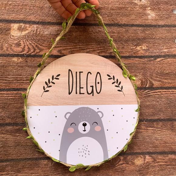 Placa Redonda sem Laço Porta Maternidade Folhas Urso