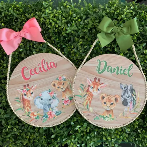2 Placas Redondas Porta Maternidade Gêmeos