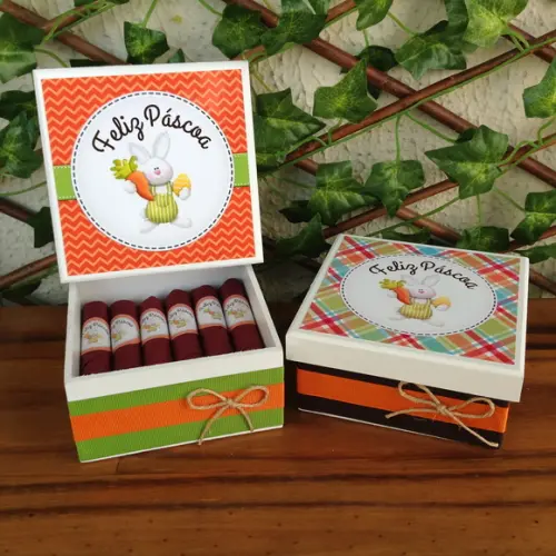 4 Mini Caixas + 10 Charutos Chocolate Páscoa