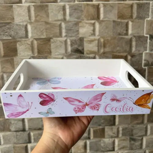 Bandeja mdf Personalizada - P 25x16x5cm - Borboletas Grande