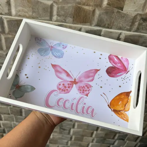 Bandeja mdf Personalizada - P 25x16x5cm - Borboletas Grande