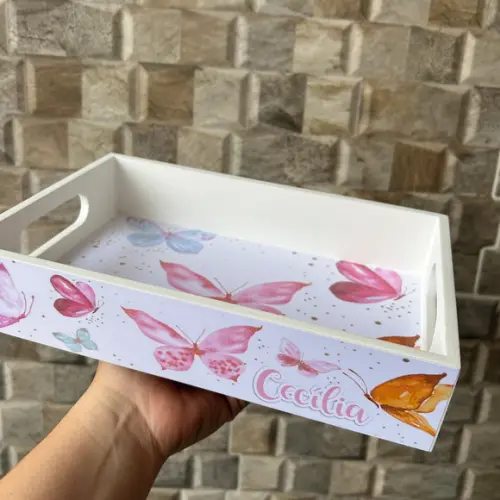 Bandeja mdf Personalizada - P 25x16x5cm - Borboletas Grande