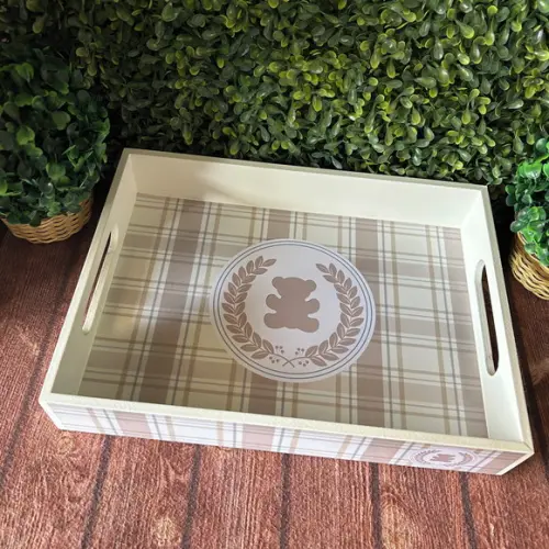 Bandeja mdf Personalizada - P 25x16x5cm - Ursinho Xadrez