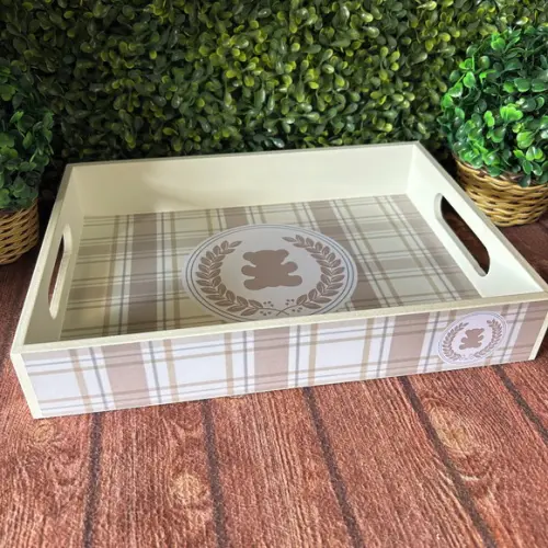 Bandeja mdf Personalizada - P 25x16x5cm - Ursinho Xadrez