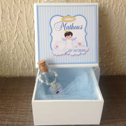 Caixa Batizado Renda Provençal azul bebe