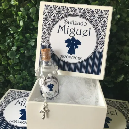 Caixa Batizado Renda Provençal Marinho