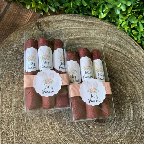 Caixinha Baby Acetato com 3 Charutos de Chocolate - Páscoa