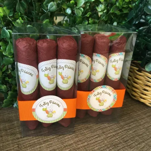 Caixinha Baby Acetato com 3 Charutos de Chocolate - Páscoa