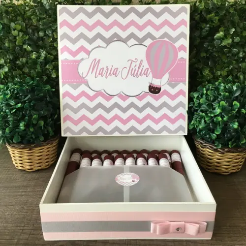 Charutos de Chocolate Recheados Balão Rosa e Cinza