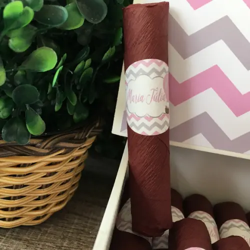 Charutos de Chocolate Recheados Balão Rosa e Cinza
