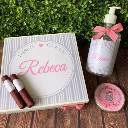 Kit Caixa Luxo + 80 Charutos Chocolate + Álcool Gel 500ml