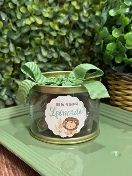 Latinha Transparente com Bolinhas de Chocolate 7x5cm