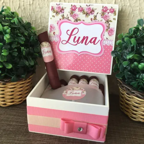 Mini Caixa Charutos Chocolate Balão Rosa