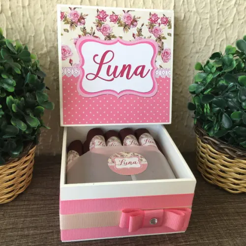 Mini Caixa Charutos Chocolate Balão Rosa