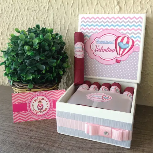 Mini Caixa Charutos Chocolate Balão Rosa
