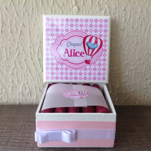 Mini Caixa Charutos Chocolate Balão Rosa