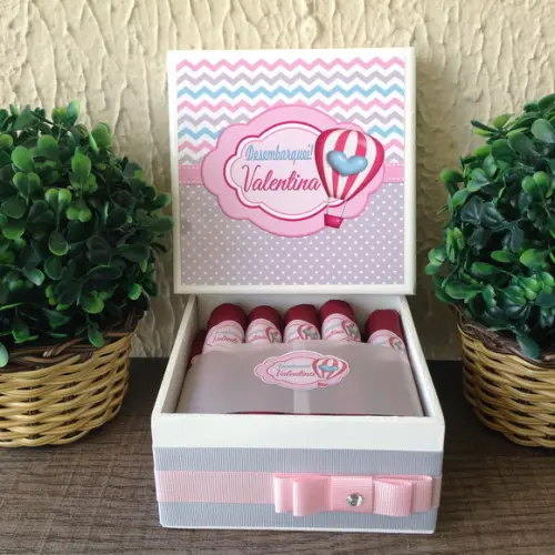 Mini Caixa Charutos Chocolate Balão Rosa
