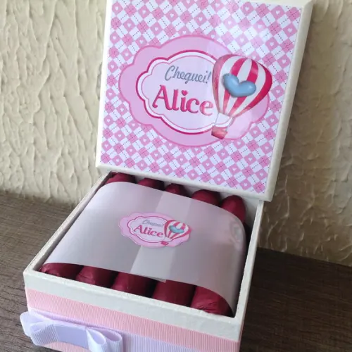 Mini Caixa Charutos Chocolate Balão Rosa