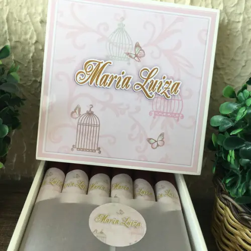 Mini Caixa Charutos Chocolate Gaiolinha Rosa