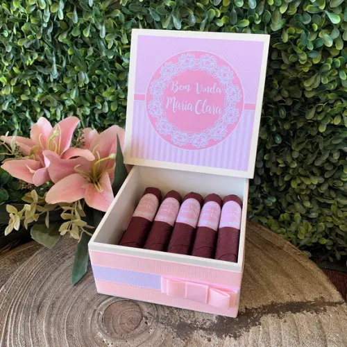 Mini Caixa Charutos Chocolate Rosa