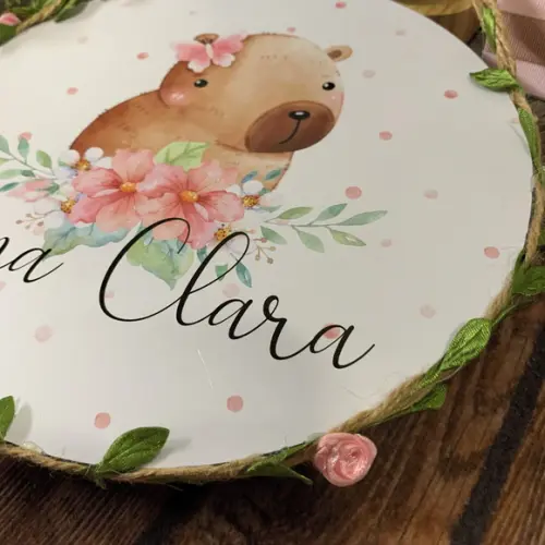 Placa Redonda Porta Maternidade Especial Folhas e Flores