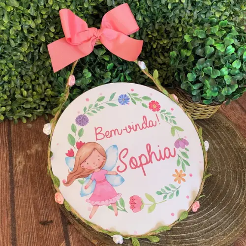 Placa Redonda Porta Maternidade Especial Folhas e Flores
